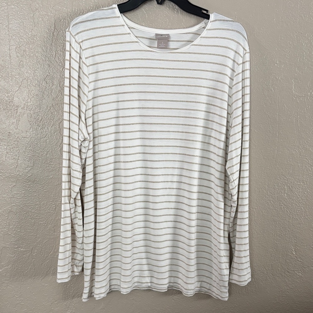 Chicos long-sleeve stripe top Ivory Gold Metallic women’s Chicos 3/XL